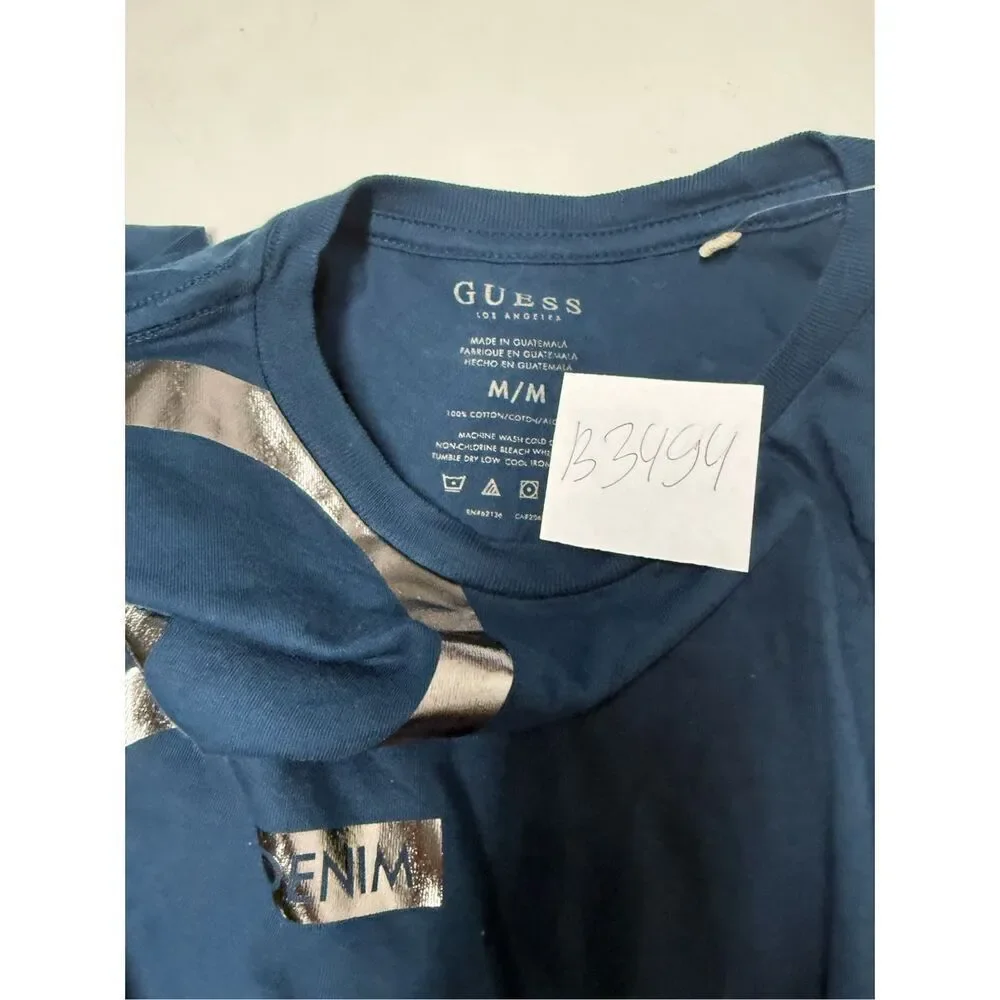 NWT GUESS Los Angeles Men’s Short Sleeve T-Shirt Size M Blue w/Dark Silver - Picture 5 of 6